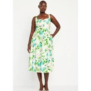 Old Navy Womens Plus XXL Midi Dress Linen Blend Sleeveless Lagenlook Boho Floral